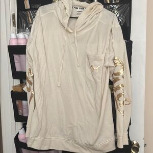 PINK Victoria's Secret Cream Hoodie with Gold Sequins